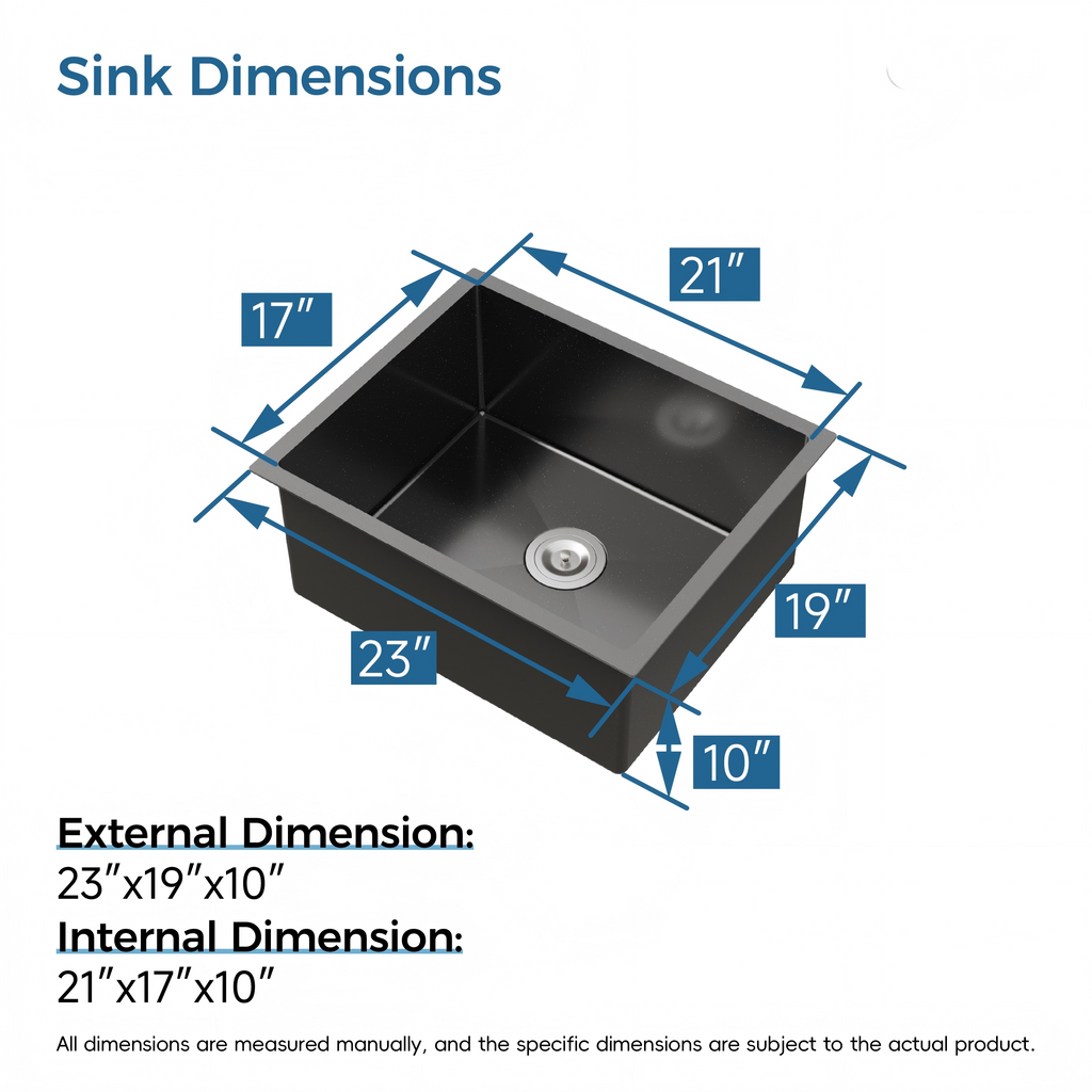 Stainless Steel Undermount Kitchen Sink 23"x19" Single Bowl Black