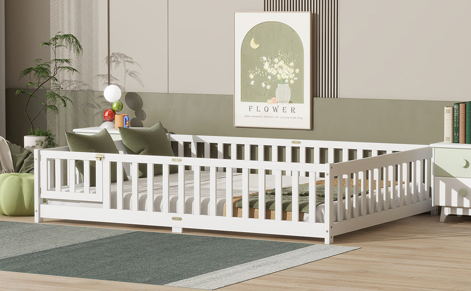 Queen Size Floor Bed with Safety Guardrails and Door