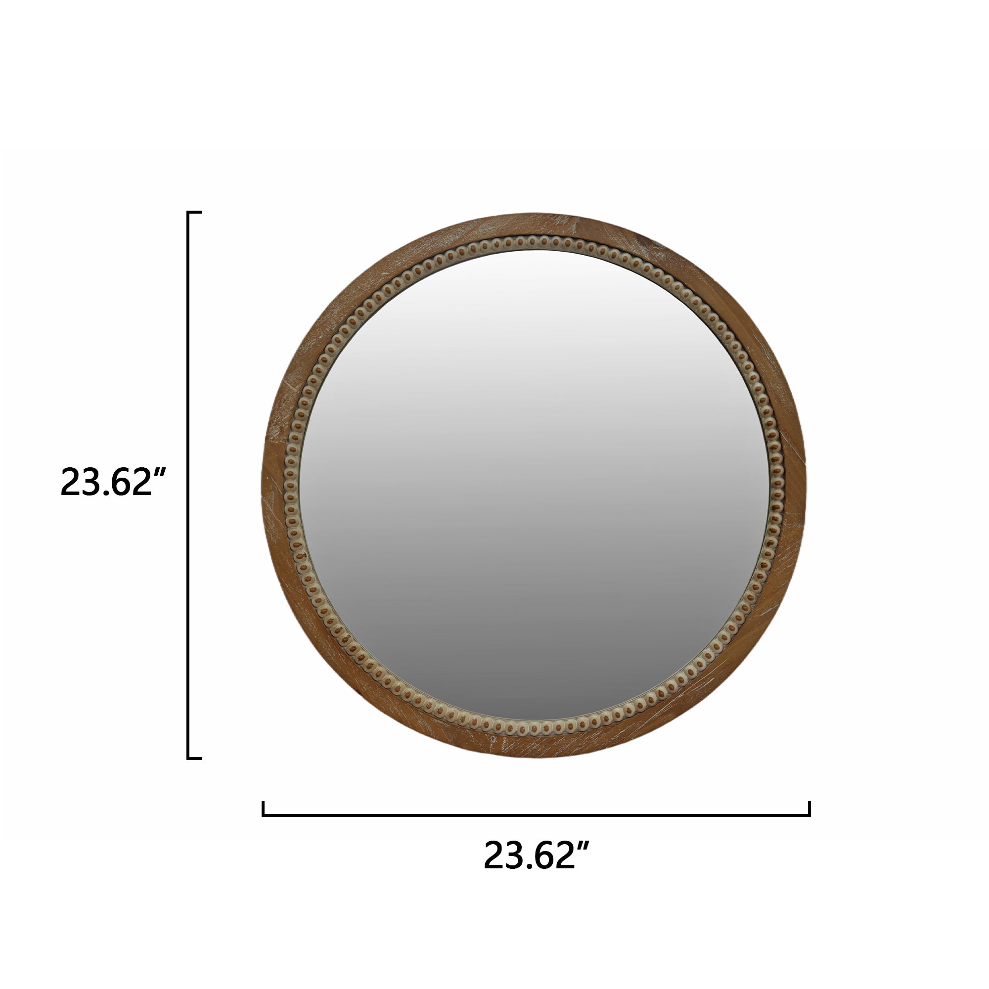Round Beaded Wood Wall Mirror 23.62" Farmhouse Rustic