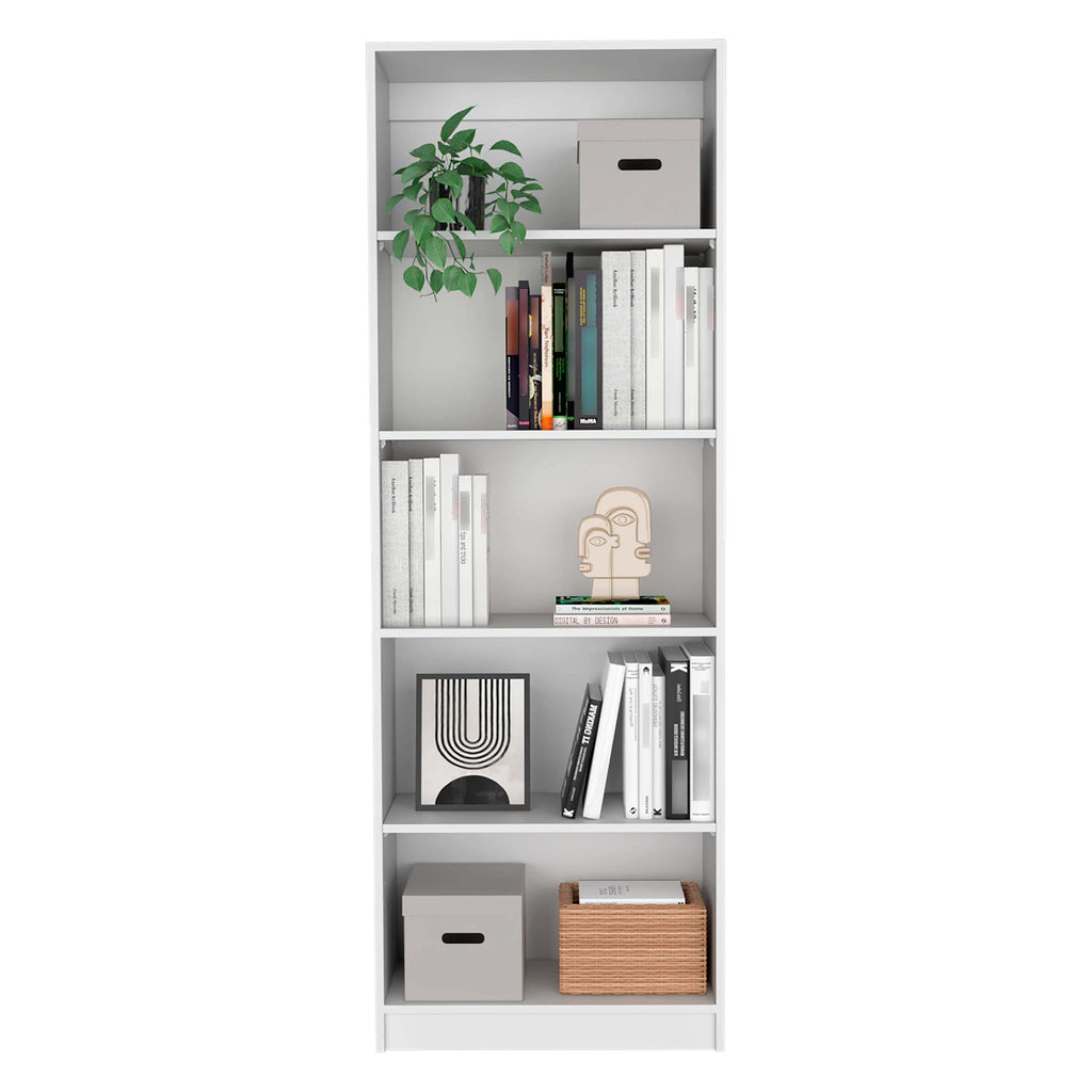 White 4-Shelf Bookcase with Multi-Tiered Storage for Office