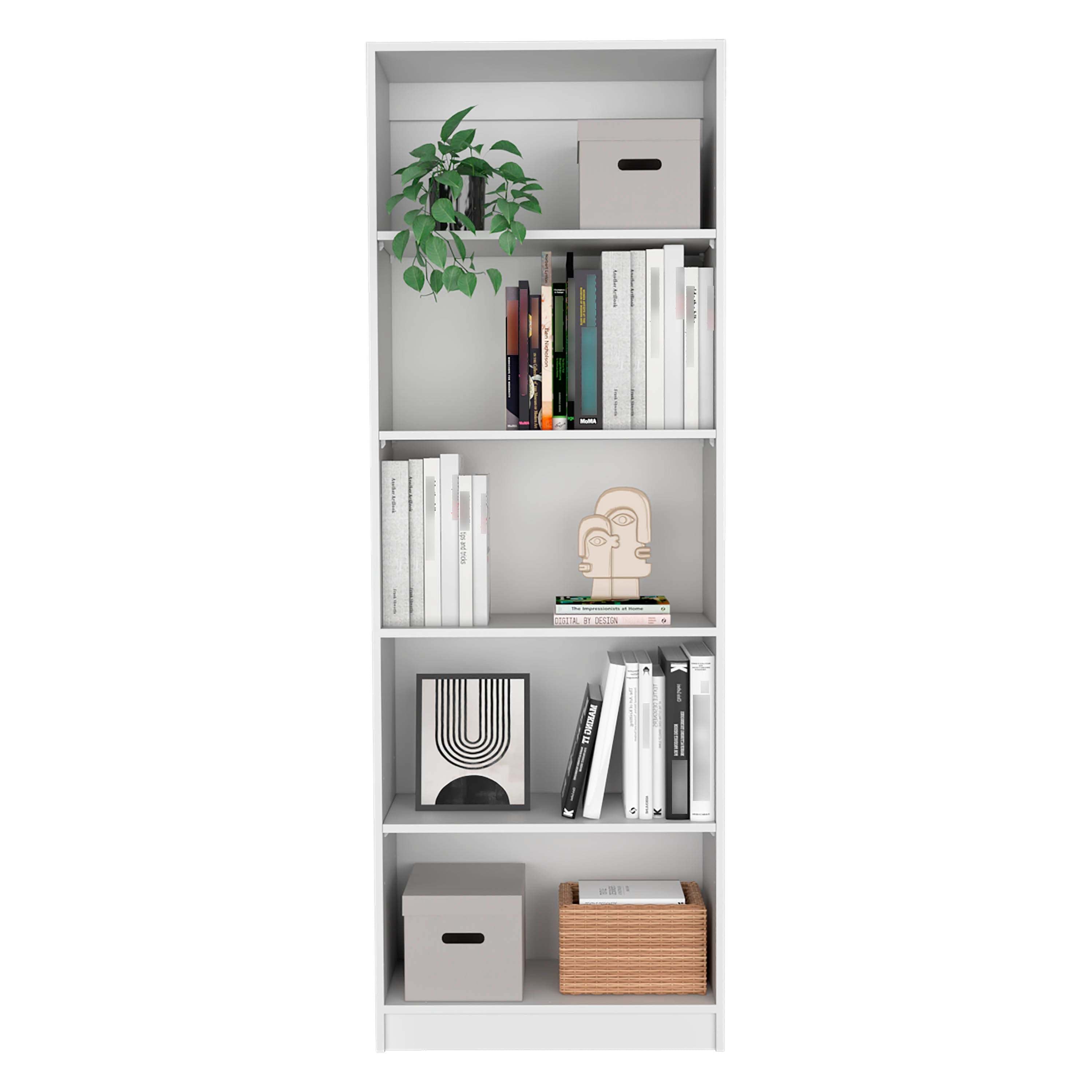 White 4-Shelf Bookcase with Multi-Tiered Storage for Office
