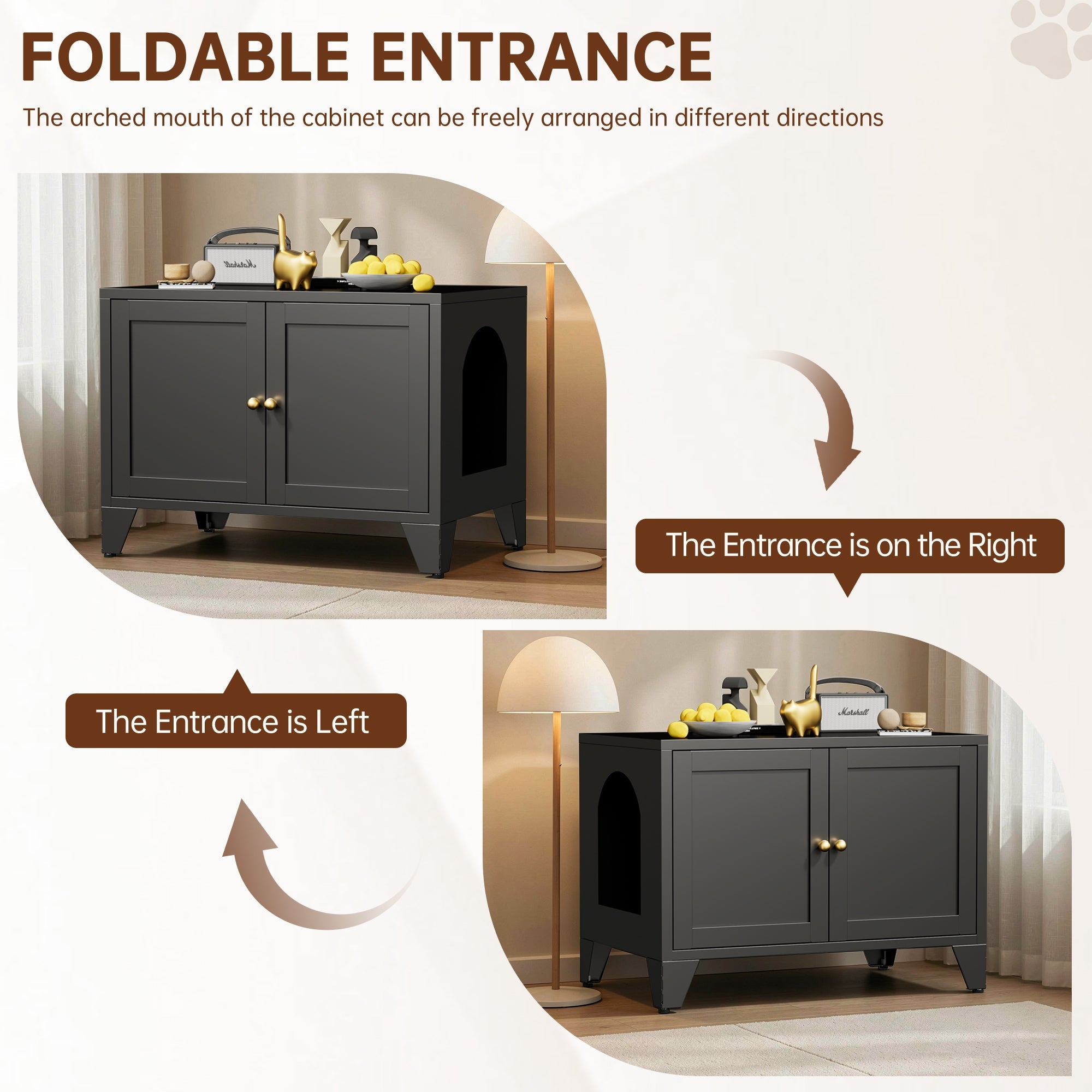Modern Black Metal Cat Litter Box Enclosure Cabinet Furniture