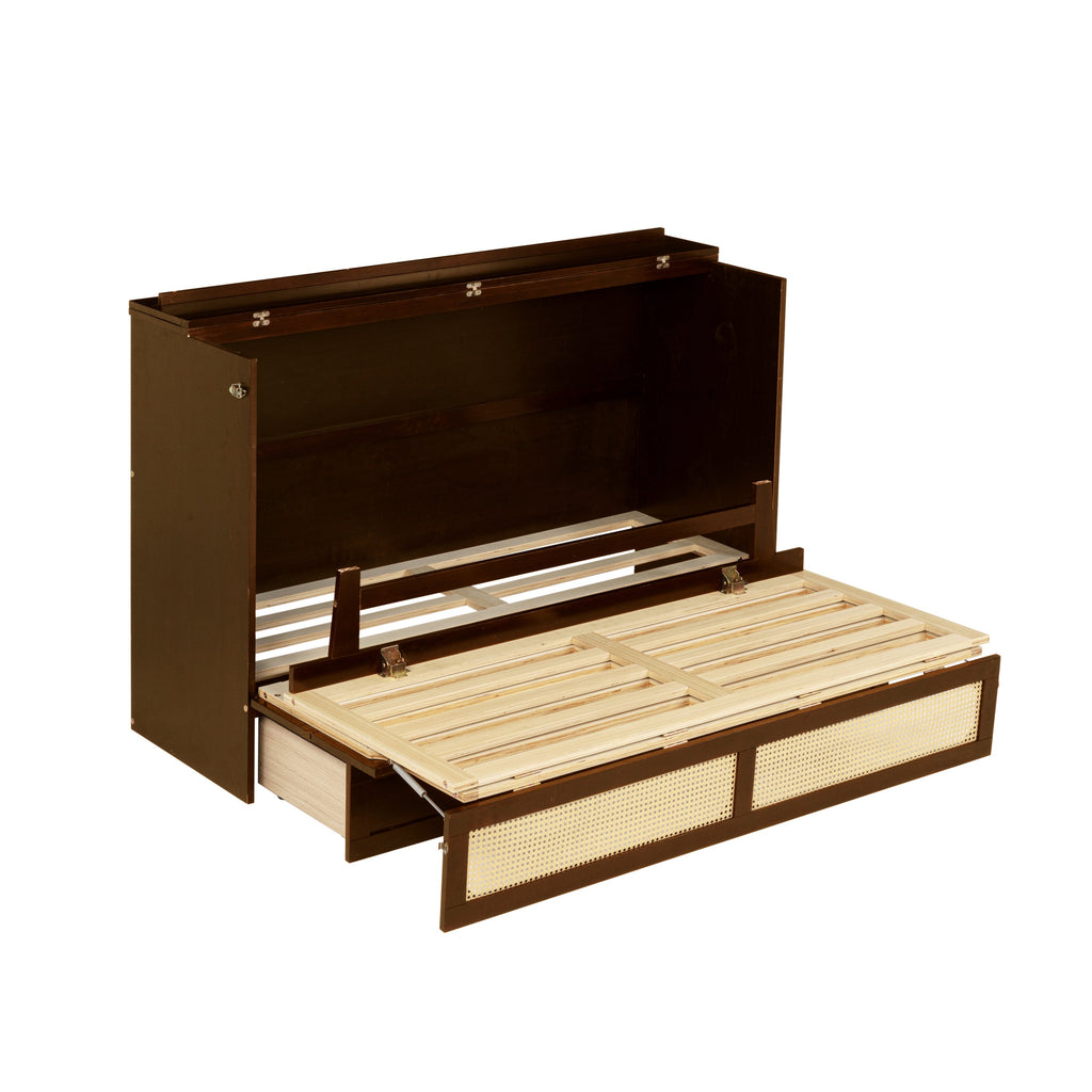 Queen Size Pine Wood Murphy Bed with Storage Drawer