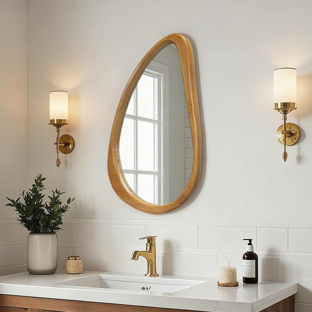 Modern Teardrop Wooden Wall Mirror 29.92" x 20.08
