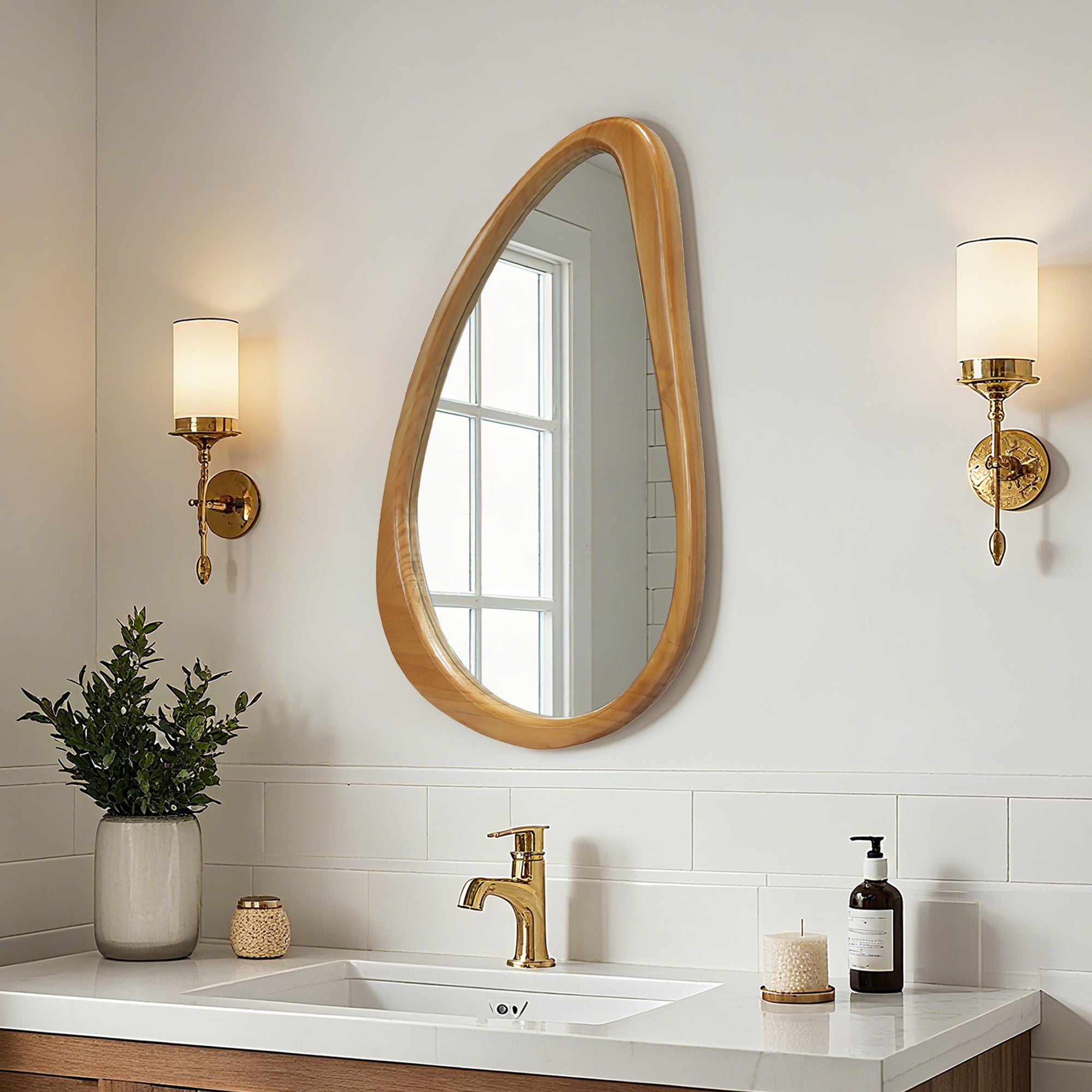 Modern Teardrop Wooden Wall Mirror 29.92" x 20.08