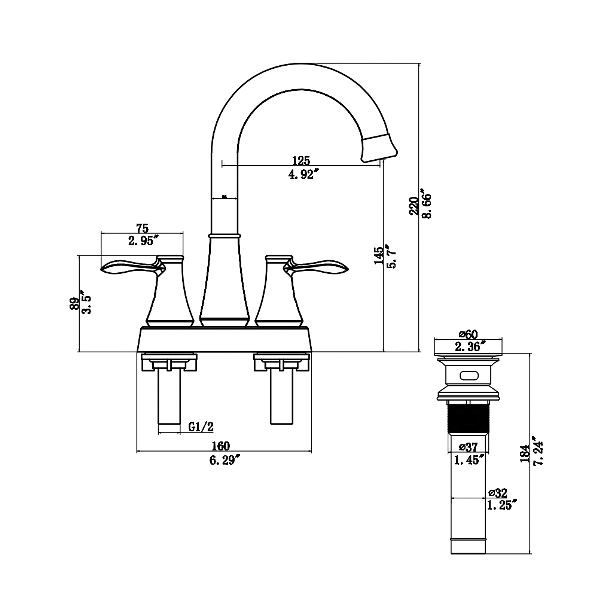 Brushed Nickel 4 Inch Centerset Bathroom Faucet with Drain
