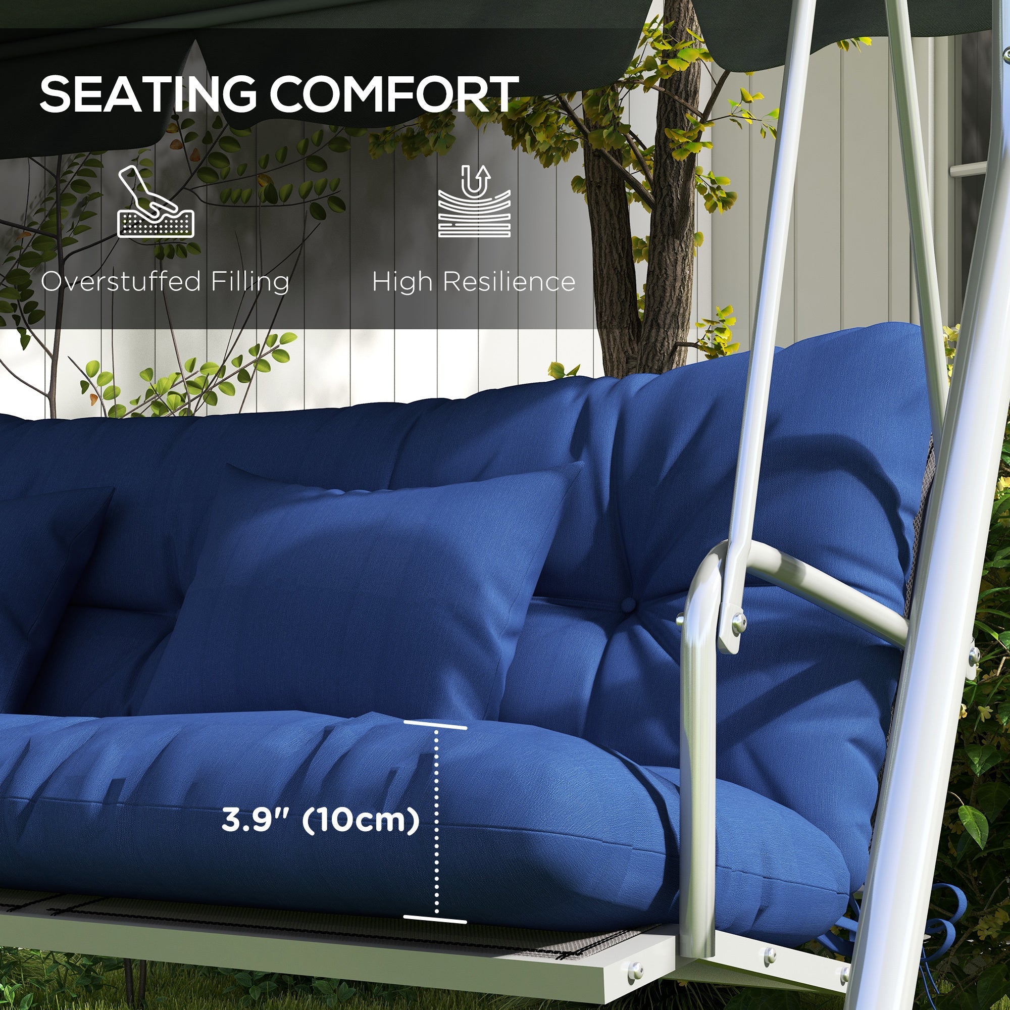 4 Piece Navy Blue Outdoor Bench Cushion Set Swing Seat Pad