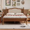 Full Size Wooden Platform Bed with Rattan Headboard