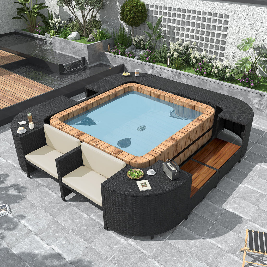 Outdoor Rattan Sectional Sofa Set with Storage, Beige