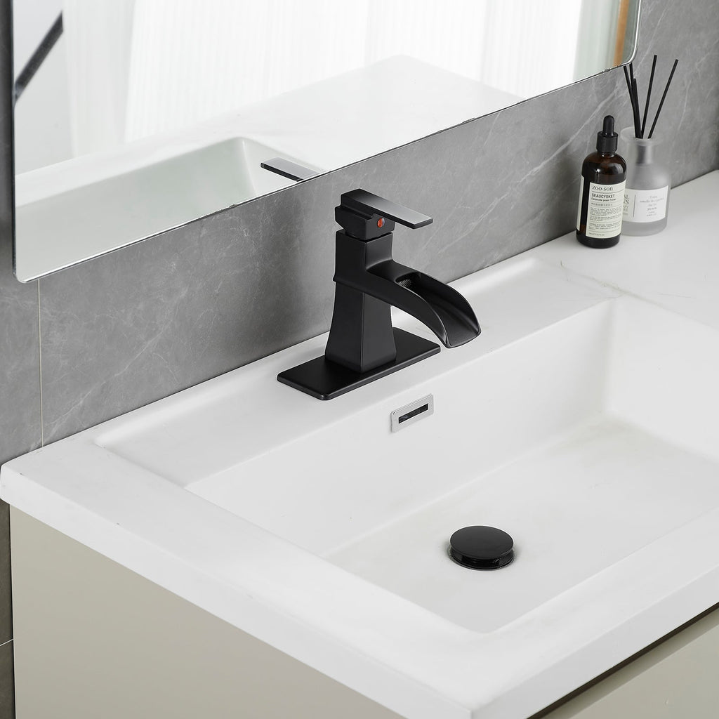 Black Waterfall Bathroom Sink Faucet Pop Up Drain 1 Hole