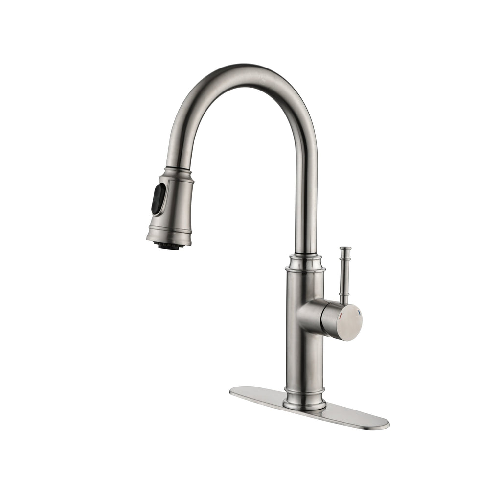 Single Handle High Arc Pull Out Kitchen Faucet, Single Level Stainless Steel