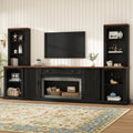 TV Stand 3-Piece Set MDF Walnut Gray Curved Cabinets Fits 70 In TV 109 In