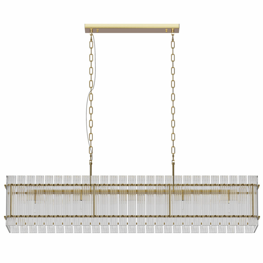 Chandelier Crystal Glass 10-Light Gold Modern Rectangular Pendant Dining