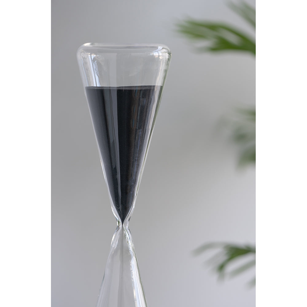 4.5x4.5x15.5" Triangular Hourglass 90 Minutes Black Sand