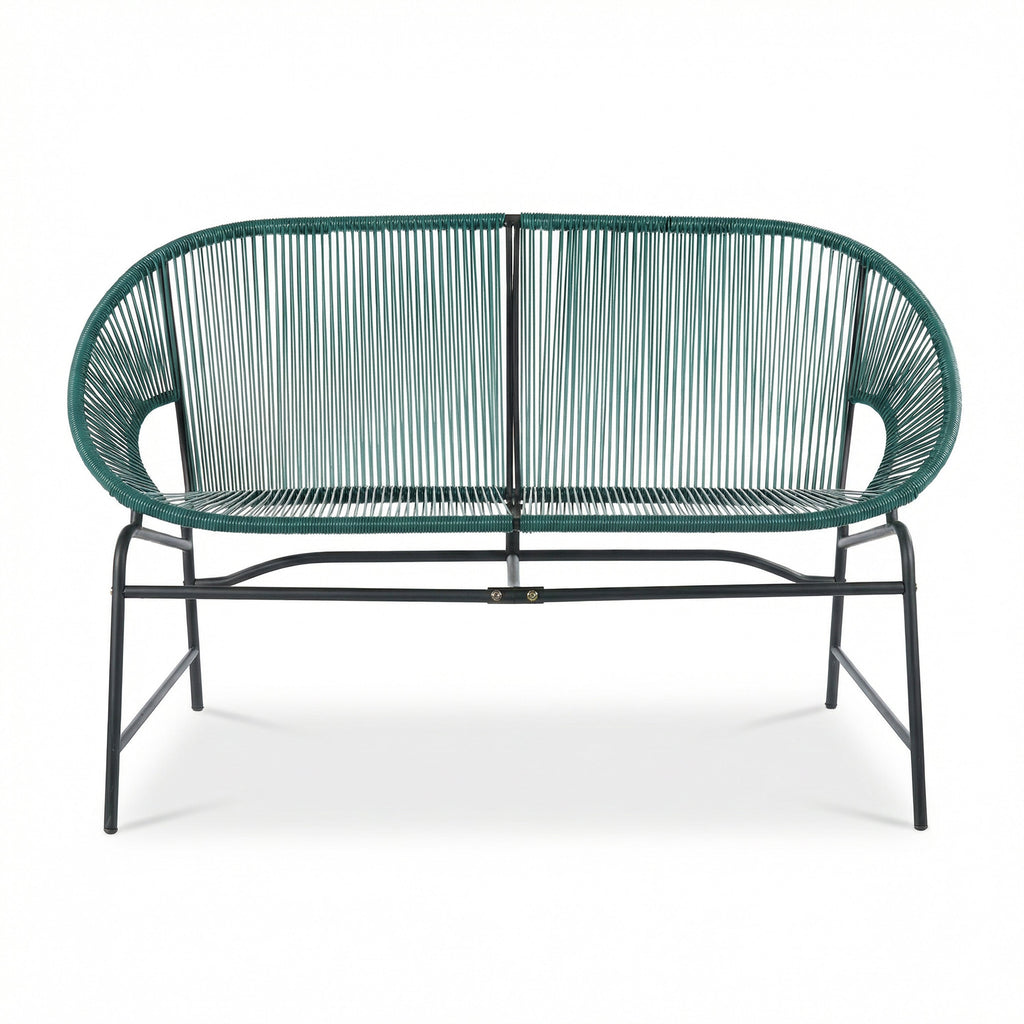 Green PE Rattan Outdoor Patio Wicker Loveseat with Iron Frame