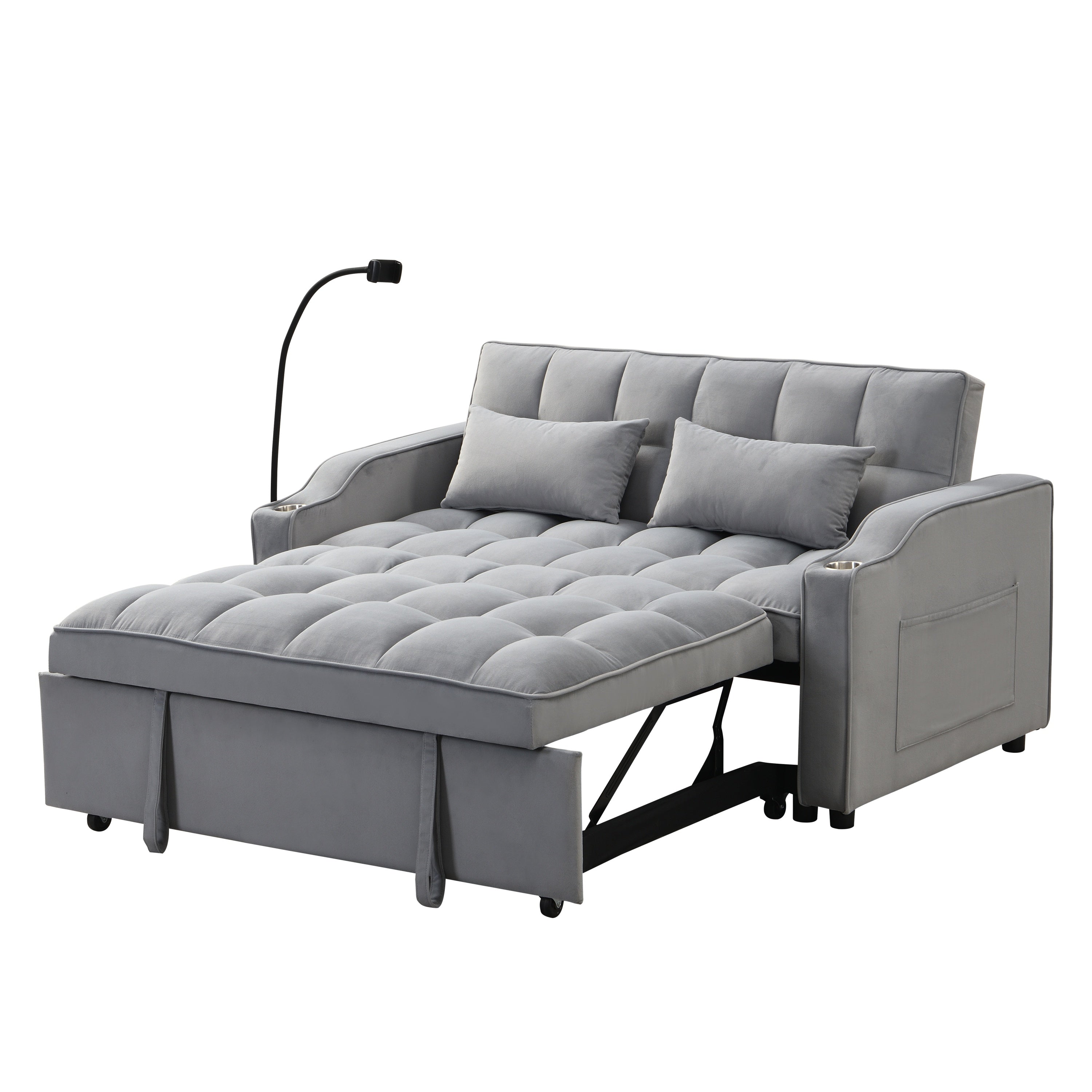 Modern Velvet Loveseat Futon Sofa Bed with Reclining Back