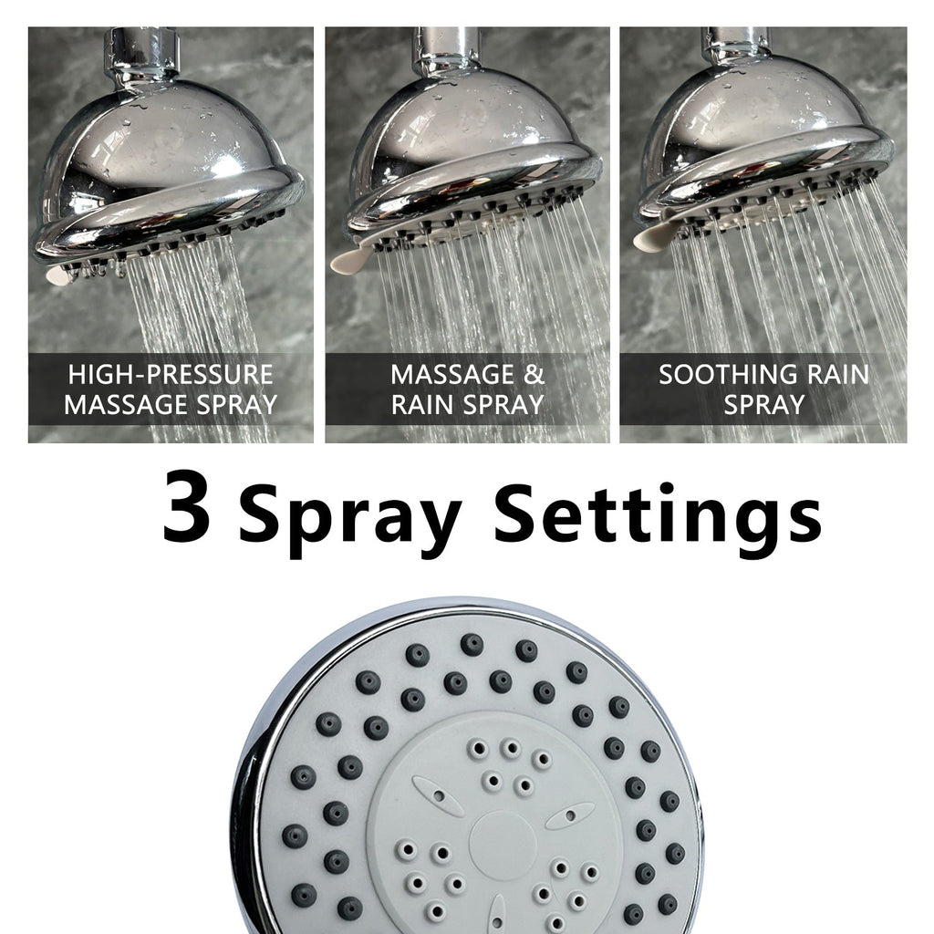 4" High-Pressure Rain Shower Head 3 Spray Modes Adjustable