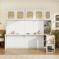 Murphy Bed with Desk and Rattan Cabinets, Warm White