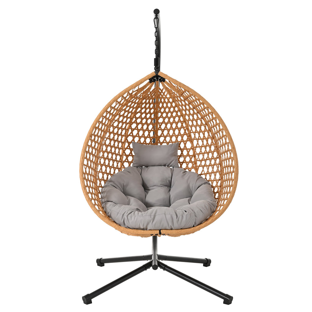 Rattan Hanging Egg Chair with Stand and Cushion
