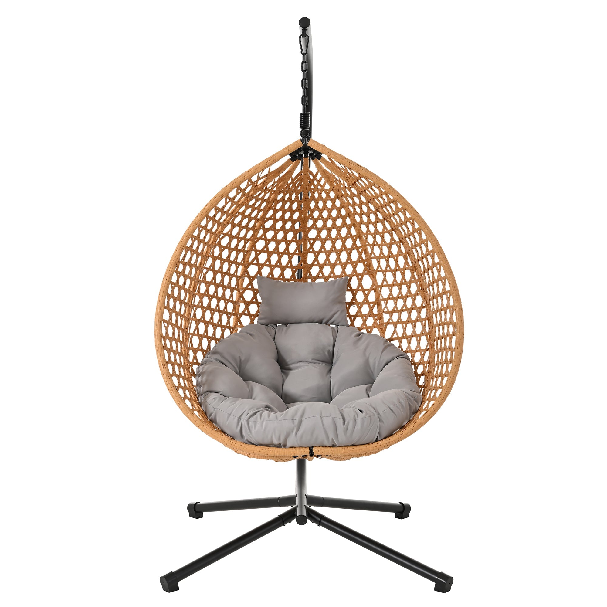 Rattan Hanging Egg Chair with Stand and Cushion