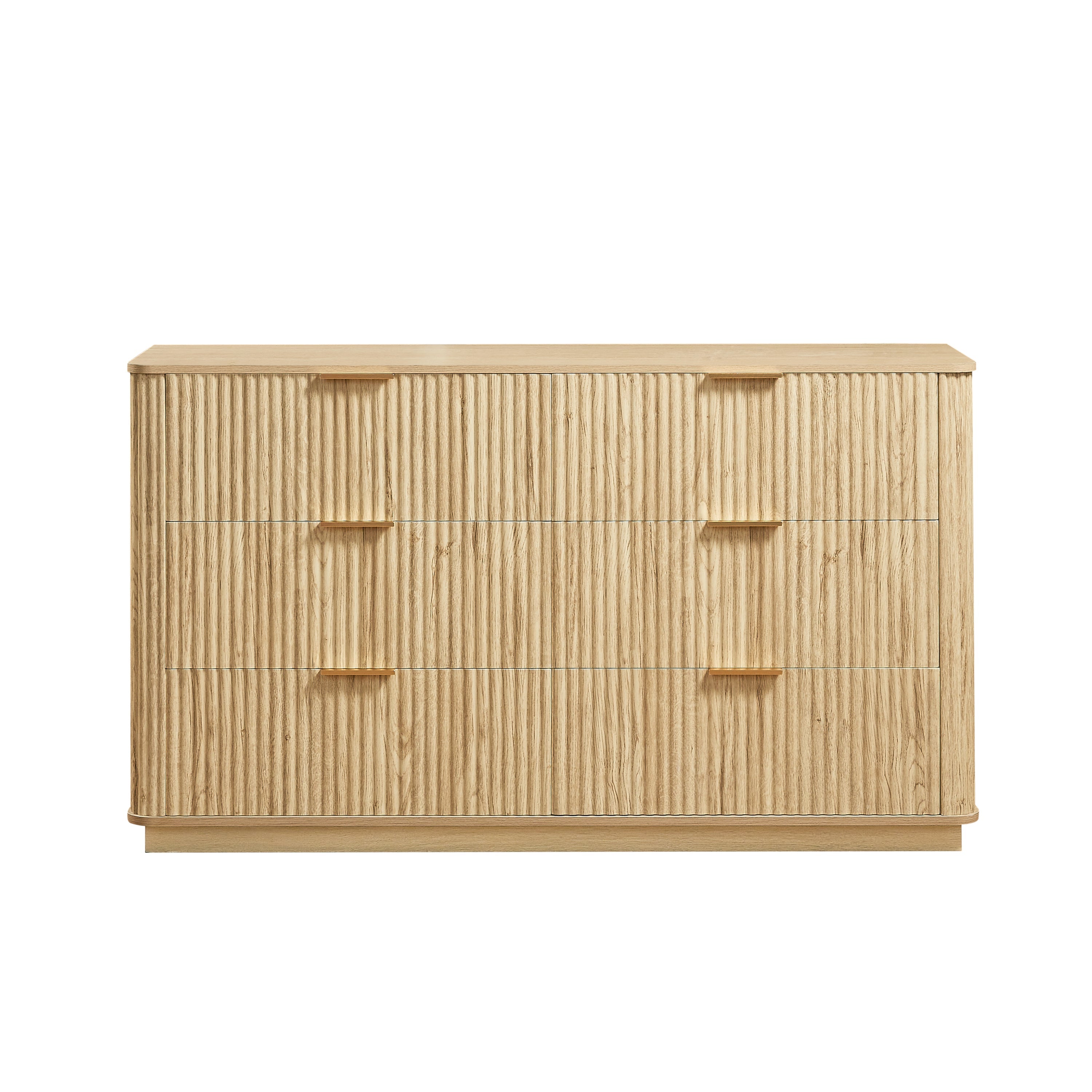 6 Drawer Dresser 55"W Curved Wave Design Walnut Wood