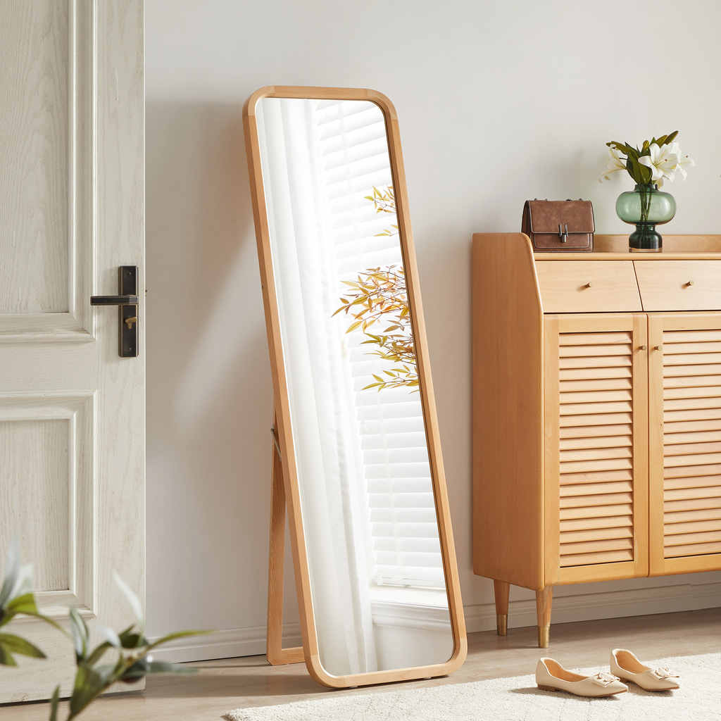 Beech Wood Full Length Floor Mirror with Stand