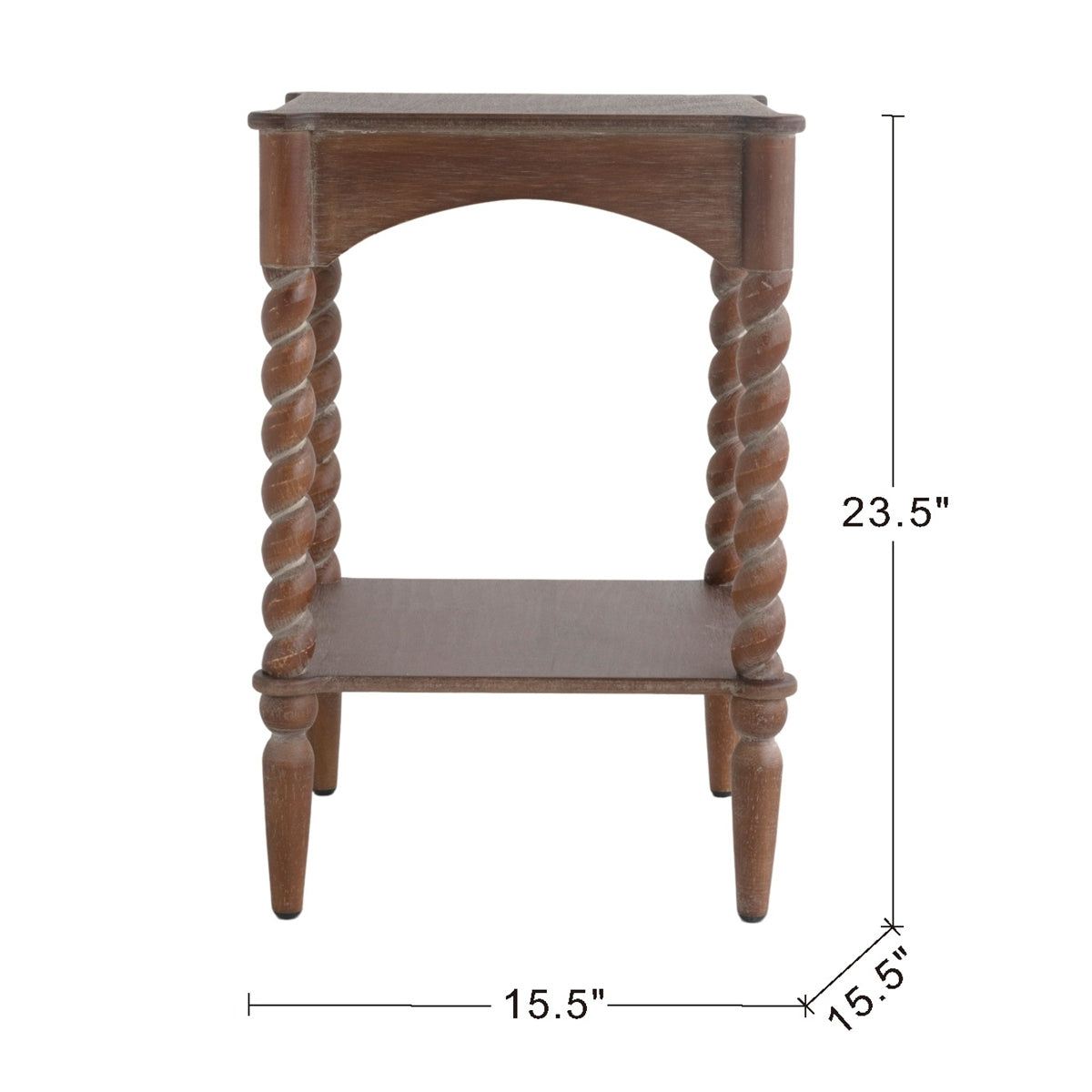 Distressed Brown Wood Side Table Spiral Legs Shelf