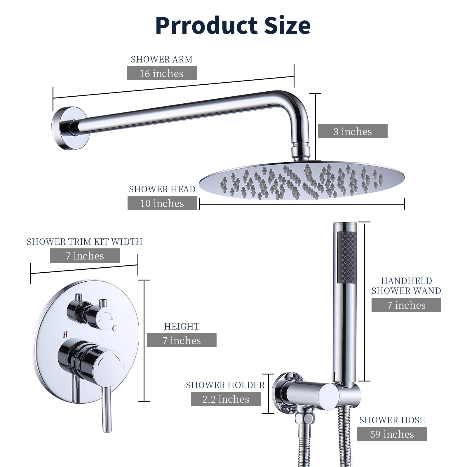 Chrome Wall Mounted Rainfall Shower System with Handheld Faucet