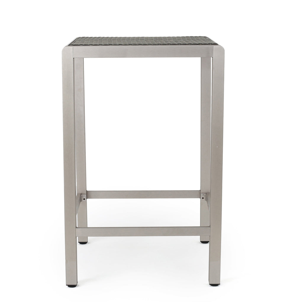43" Outdoor Aluminum Bar Table with PE Rattan Top, Grey Silver
