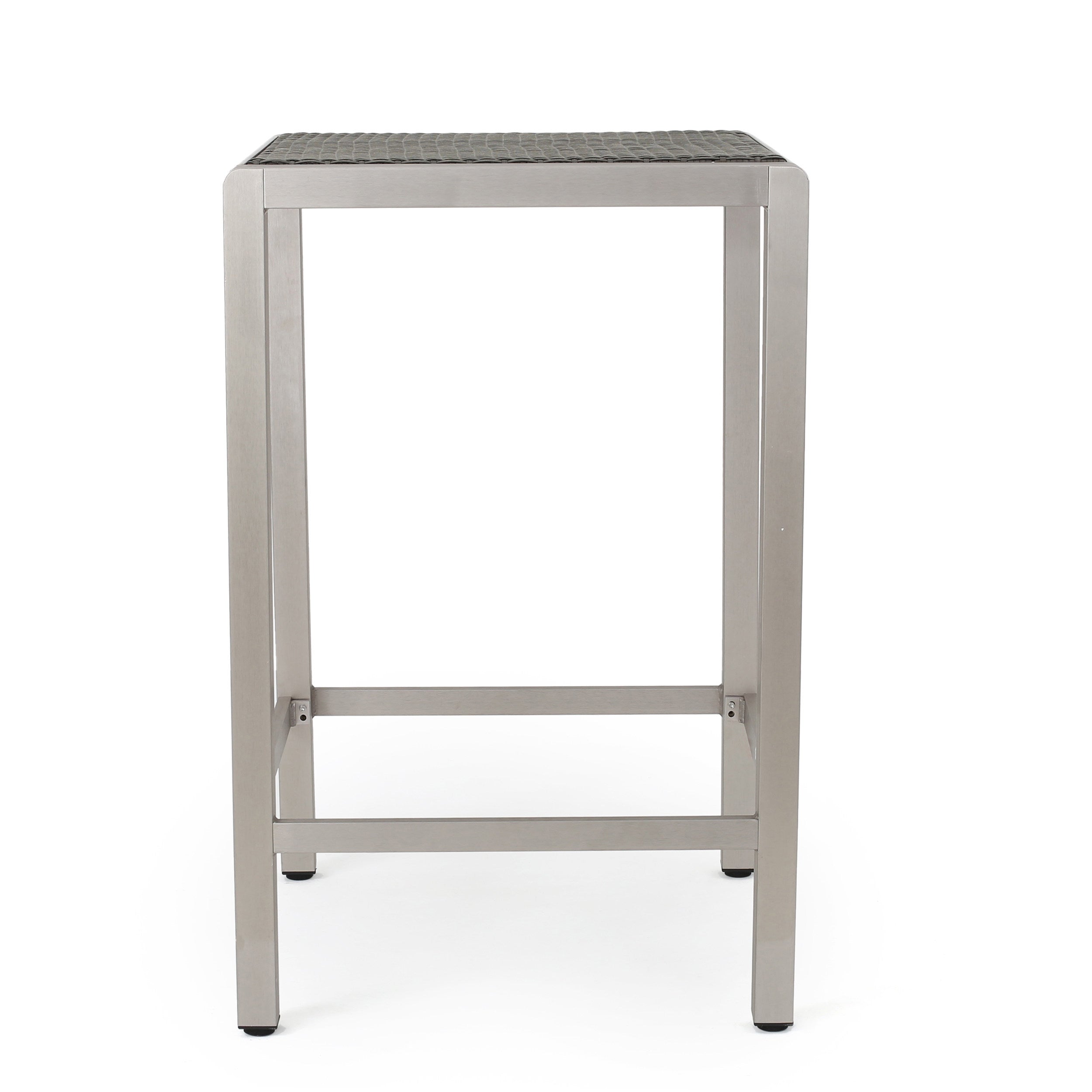 43" Outdoor Aluminum Bar Table with PE Rattan Top, Grey Silver