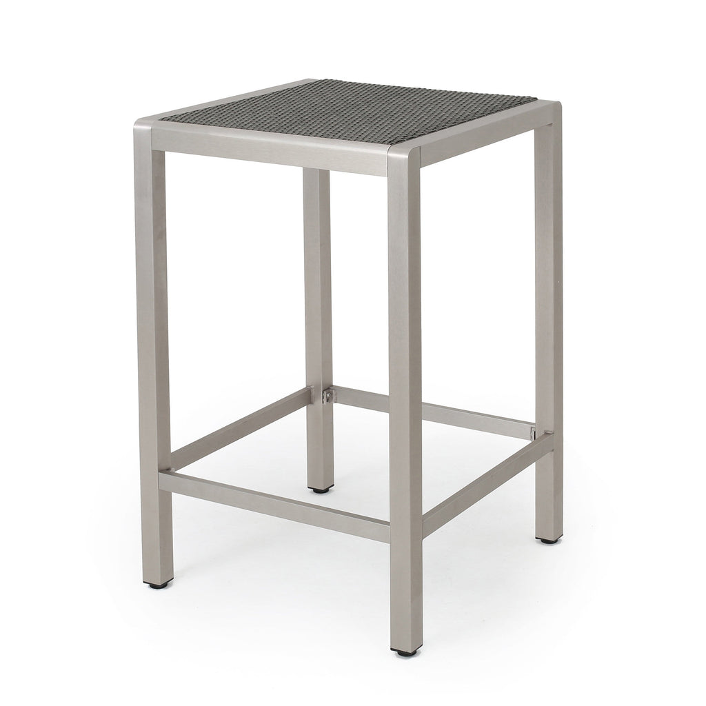 43" Outdoor Aluminum Bar Table with PE Rattan Top, Grey Silver