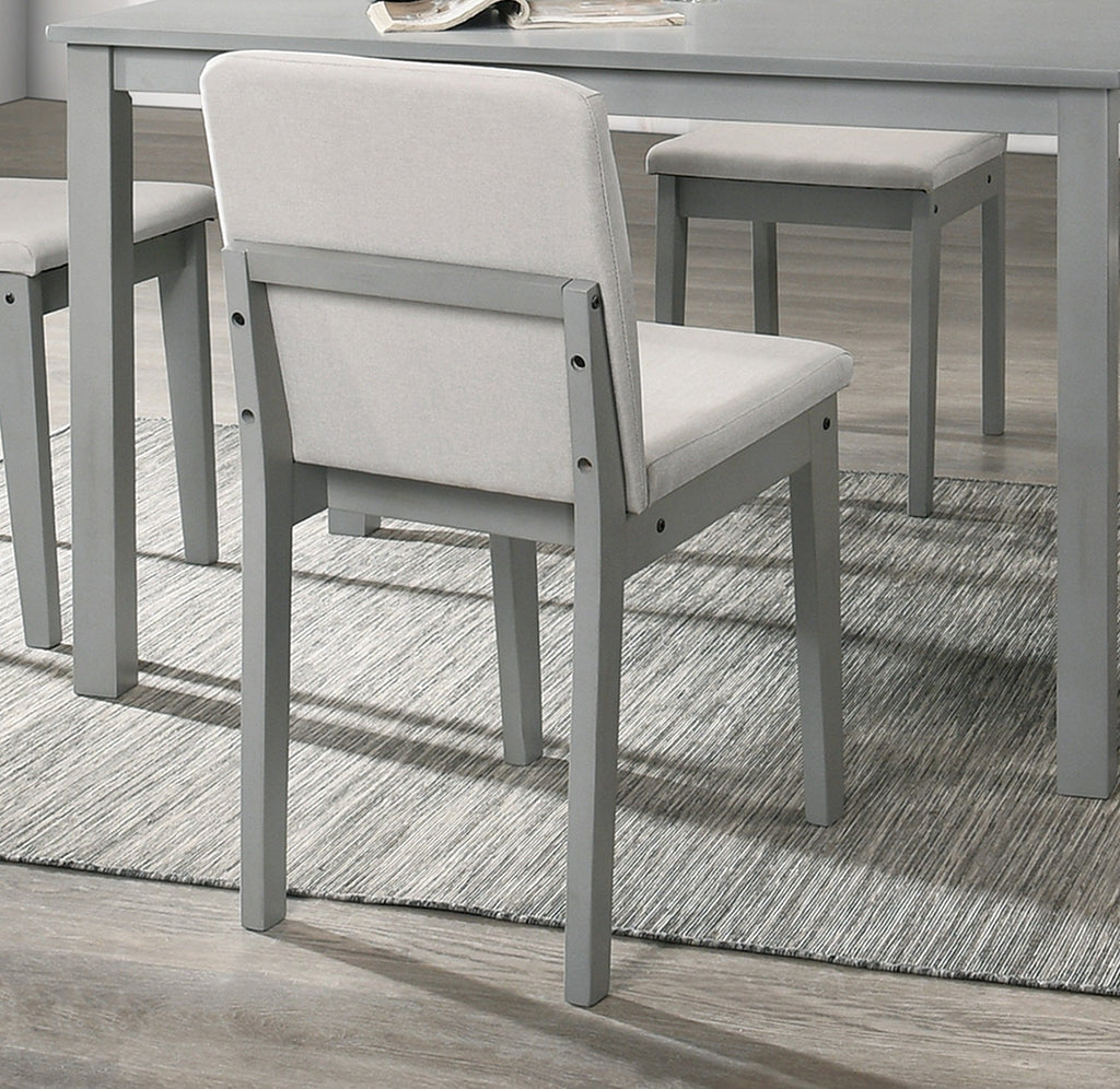 Grey 5-Piece Dining Set with Table and Beige Fabric Chairs