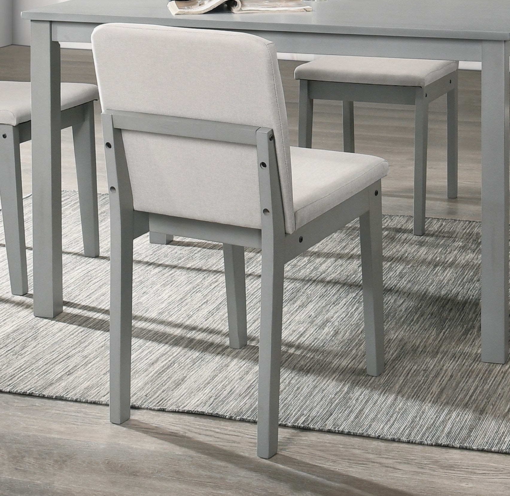 Grey 5-Piece Dining Set with Table and Beige Fabric Chairs