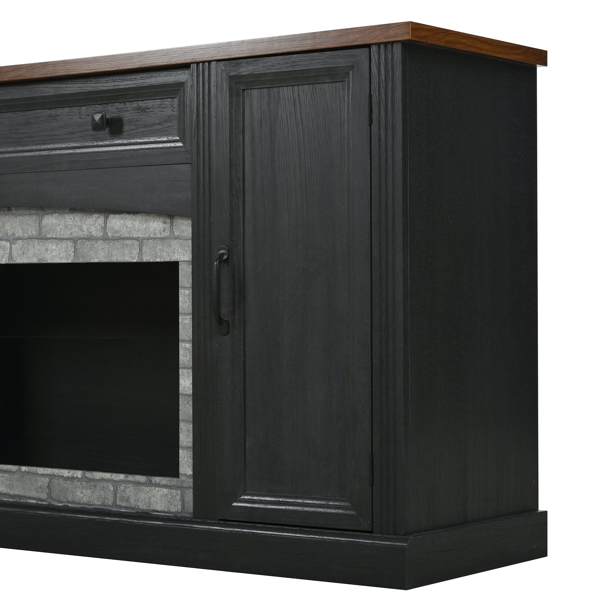 TV Stand 3-Piece Set MDF Walnut Gray Curved Cabinets Fits 70 In TV 109 In