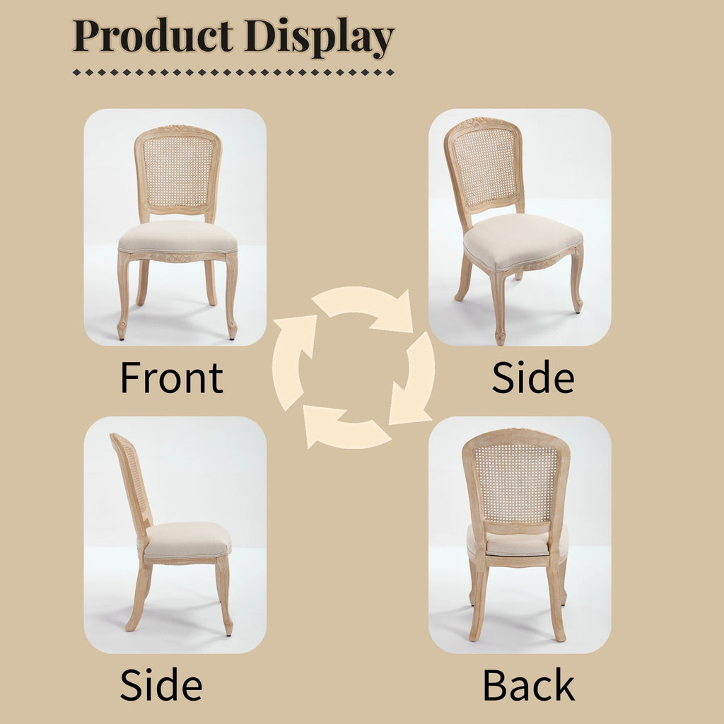 French Country Upholstered Dining Chairs Set of 2, Beige