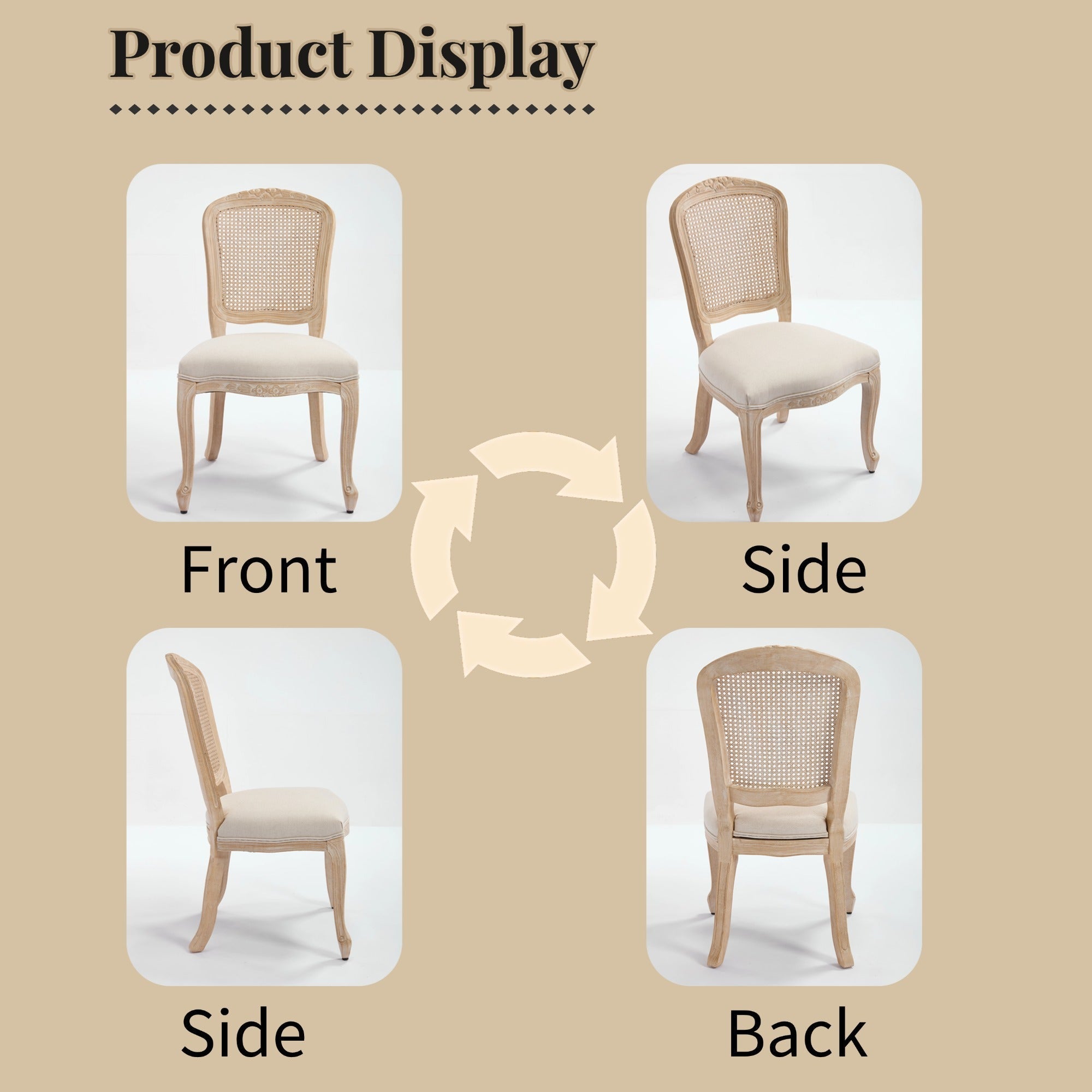 French Country Upholstered Dining Chairs Set of 2, Beige