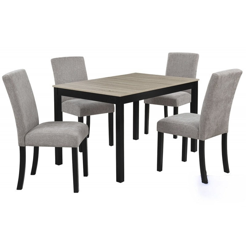 5 Piece Dining Set 48" Table Gray Fabric Chairs