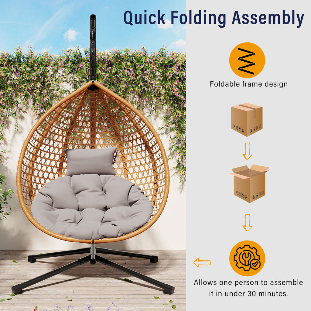 Rattan Hanging Egg Chair with Stand and Cushion