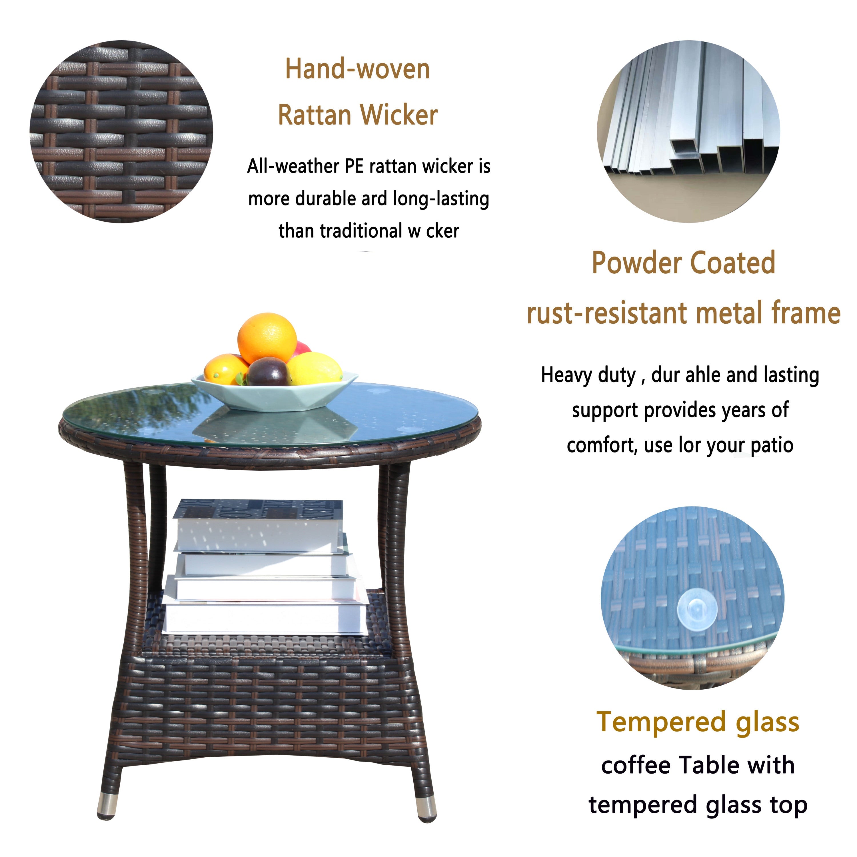 Round Tempered Glass Outdoor Coffee Table