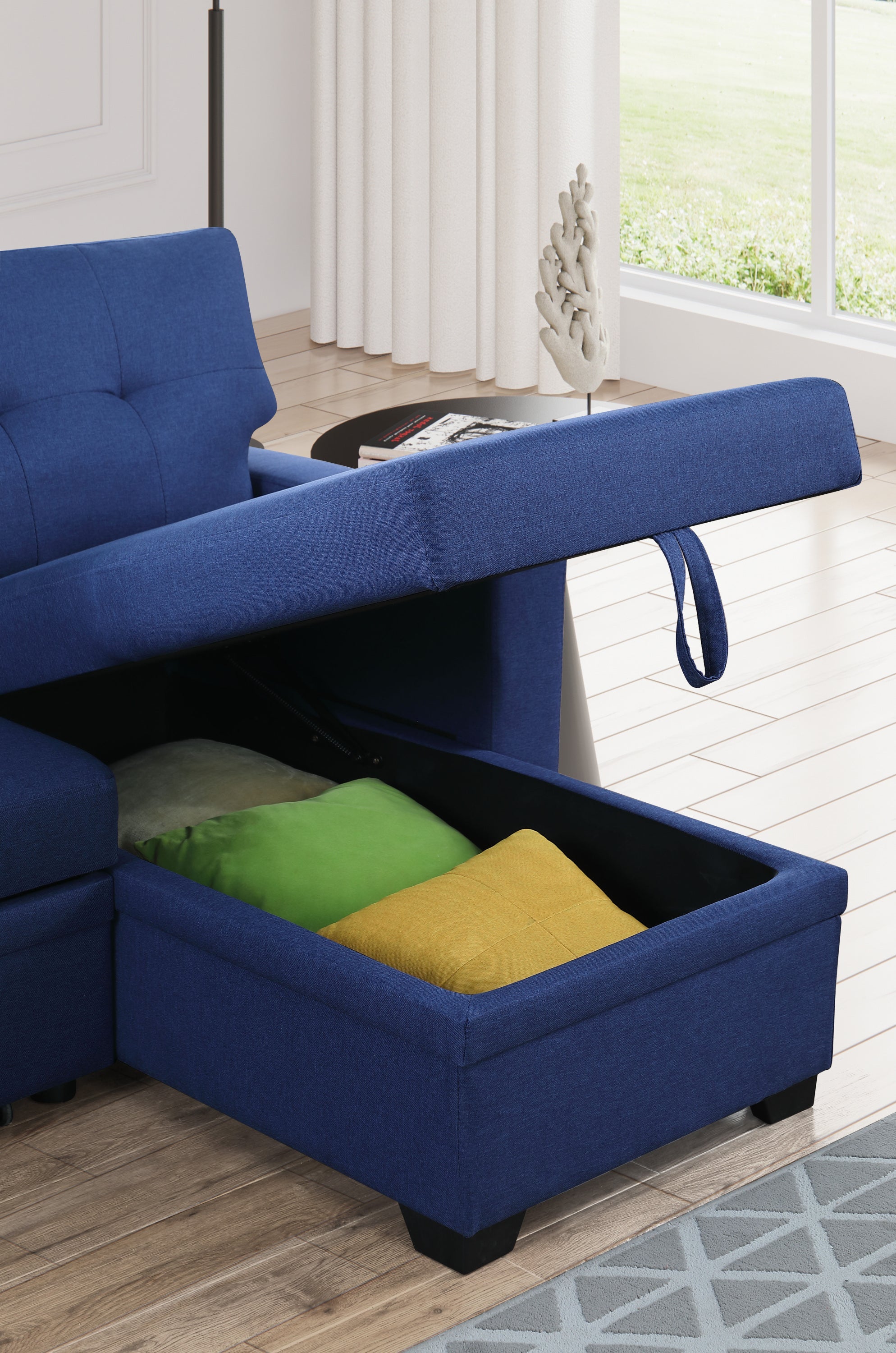 Convertible Upholstered Sectional Sofa with Pull-out Chaise