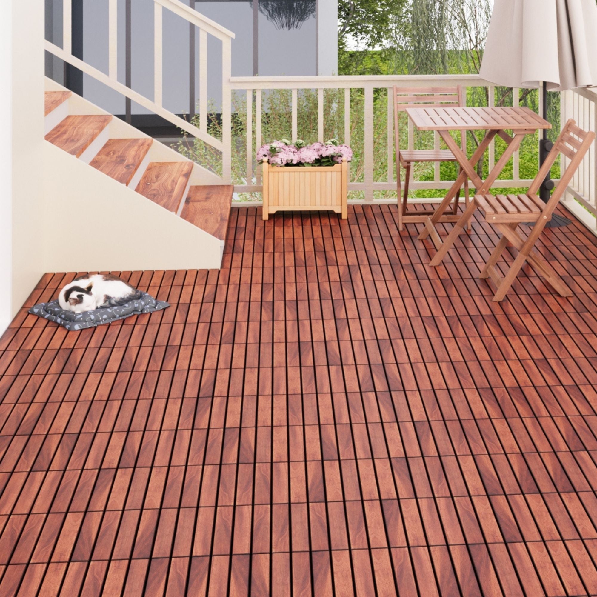Acacia Hardwood Interlocking Deck Tiles 12" x 12" Patio