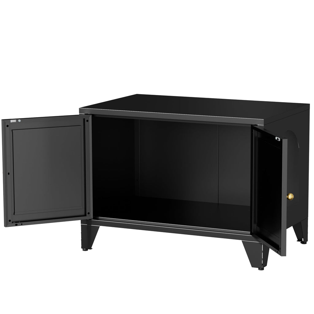 Modern Black Metal Cat Litter Box Enclosure Cabinet Furniture