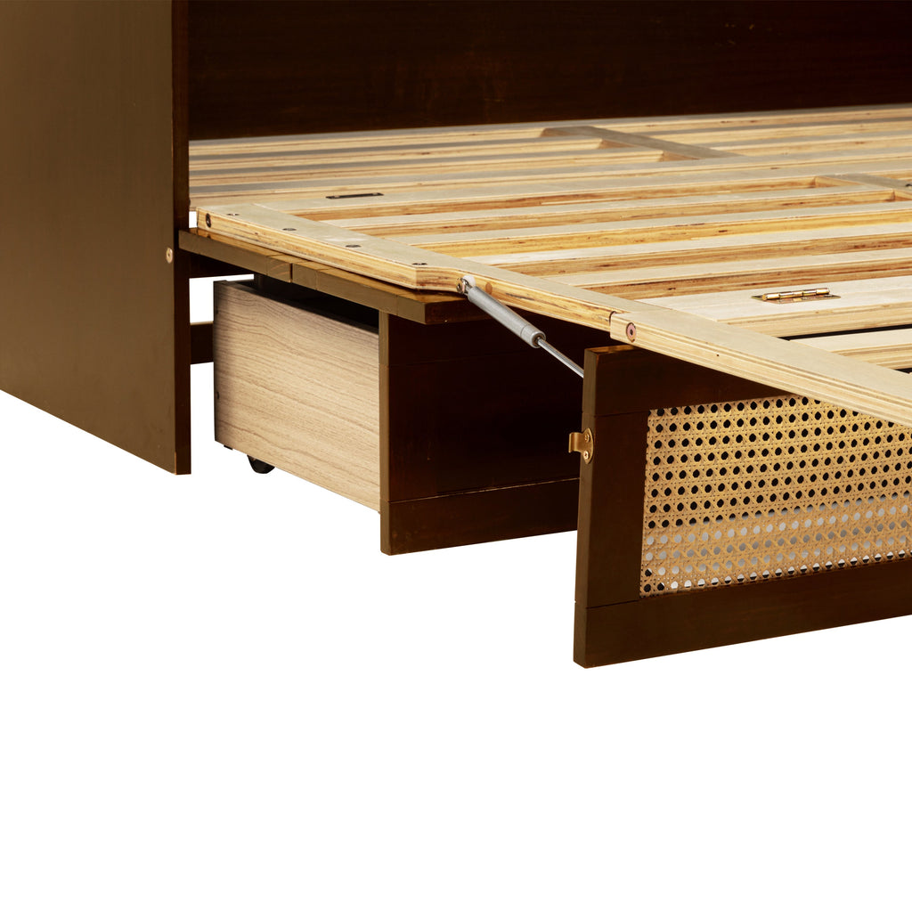 Queen Size Pine Wood Murphy Bed with Storage Drawer