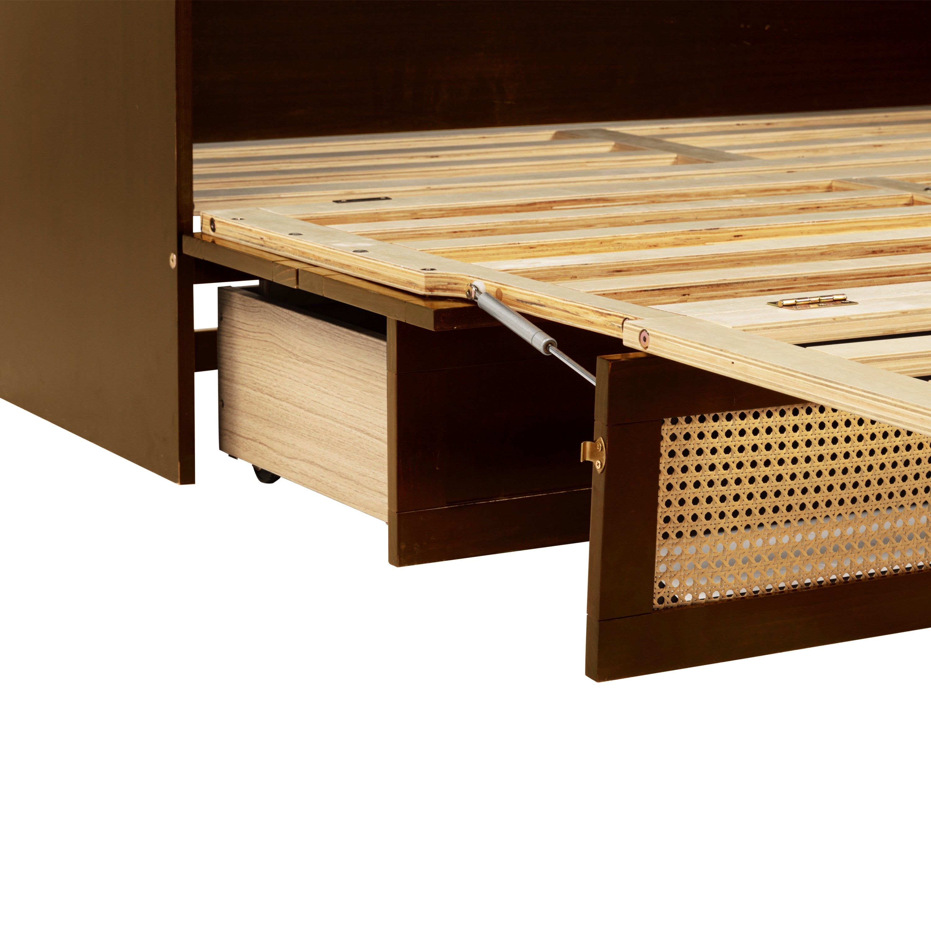 Queen Size Pine Wood Murphy Bed with Storage Drawer