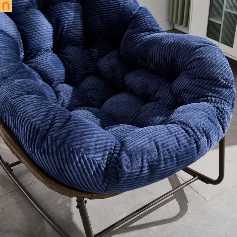 Outdoor Rocking Chair Rattan Steel Navy Blue Cushion Oversized 250 LB
