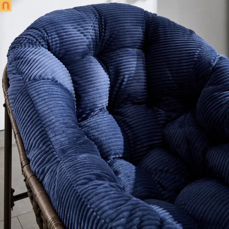 Outdoor Rocking Chair Rattan Steel Navy Blue Cushion Oversized 250 LB