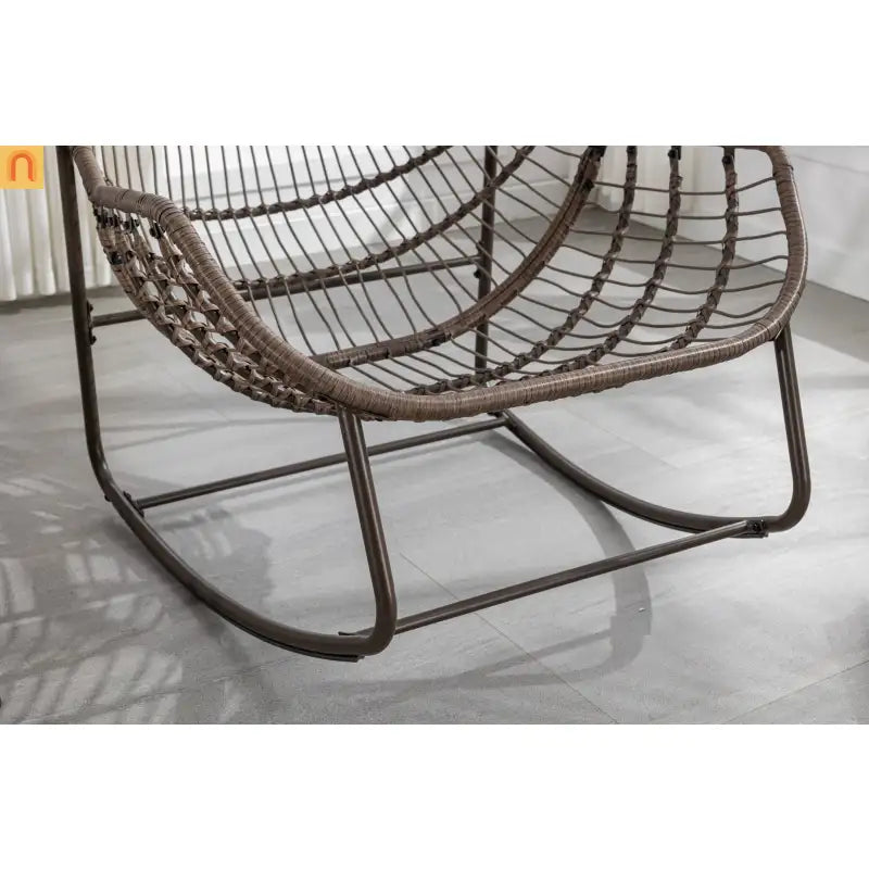 Outdoor Rocking Chair Rattan Steel Navy Blue Cushion Oversized 250 LB