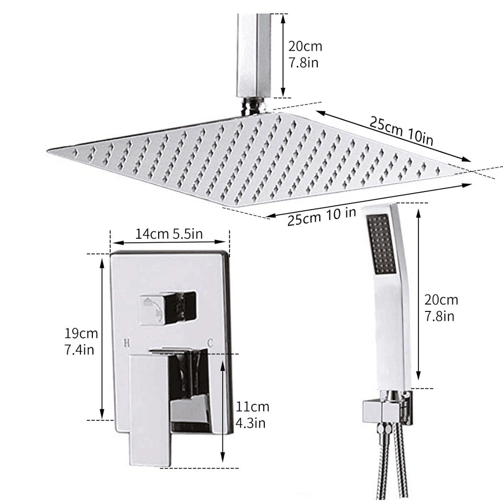 Polished Chrome Wall Mounted Rainfall Shower Head Mixer System