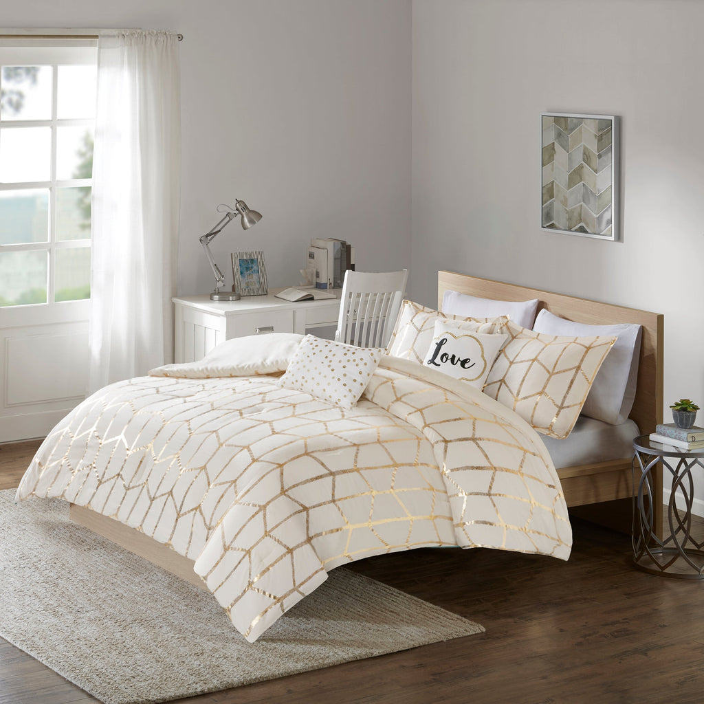 5-Piece King/Cal King 100% Polyester Brushed Printed Comforter Set