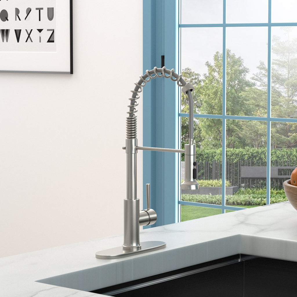 21-Inch Commercial Kitchen Faucet Pull-Down Sprayhead Brushed Nickel